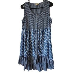 Boutique Designer Kori America Small Blue Rose Floral Tank Dress Ruffle Denim